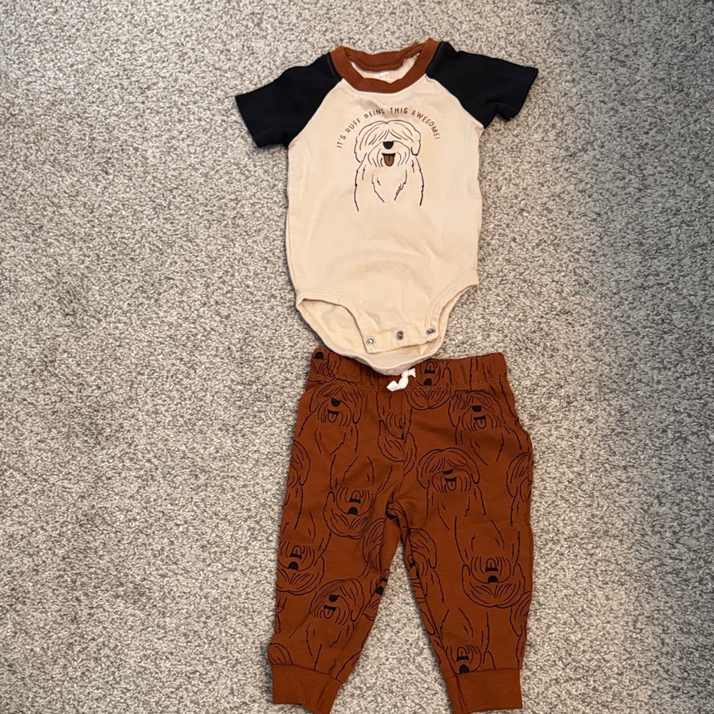 Carter's Puppy Short Sleeve Bodysuit and Pants matching set 9 Months Boy